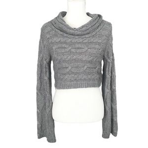 Gray Cowl Neck Cropped Cable Knit Sweater Size S